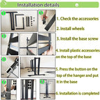 Floor Standing Metal Garment Rack - Heavy Retail Display Racks With Wheels, 10 Arms Clothing Rack, Square Tubing Portable Shirt Rack, Merchandise Display RackFor Hanging Clothes (XL-Black)