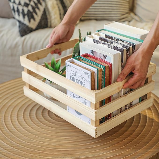 Large Wooden Crates Unfinished Set of 4 Storage Crates, Decorative Wood Storage Crate for Display Rustic, Nesting Wooden Container Boxes Made from 100% Wood
