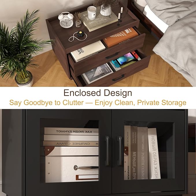 Stackable Storage 2-Shelf, 28" Wide Storage Bins with Open Compartment for Closet Organizers, Wood Stackable Closet Organizer Modern Large Stackable Storage Units for Living Room Hallway, Brown