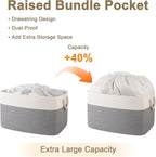 95L Extra Large Blanket Basket with Lid, 24" x 16.9" x 14.2" Woven Storage Basket for Living Room, Rectangle Nursery Blanket Storage for Toys, Towels, Dirty Clothes, Grey & White