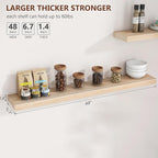 fuqing Natural Wood Floating Shelves, 48 Inch Wood Floating Shelves Set of 2, Natural Raw Wood Shelves for Living Room Bedroom Home Office - Natural