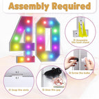Marquee Numbers Colorful 40th Birthday Decoration: 4FT Large Light Up 40 Year Old Birthday Decorations Anniversary Backdrop Cardboard Sign 18 Colors Number 40 Mosaic Balloon Frame