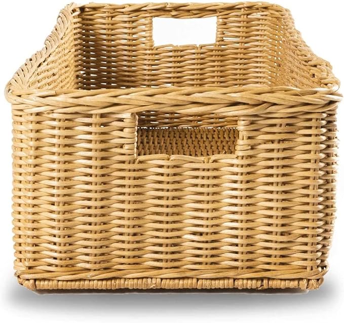 The Basket Lady Long Low Wicker Basket, Extra Large, 28.5 in L x 15 in W x 9 in H, Sandstone