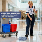 Commercial Industrial Mop for Floor Cleaning, 3 Extra Large Reusable Replacement Head with 59" Long Handle,Heavy Duty Looped-End String Wet Cotton Mop for House,Kitchen,Office,Garage,Tile Floor