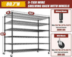 PrimeZone 6 Tier 80.7"H x 55.5"W x 24"D Wire Shelving with Wheels 3600lbs NSF Certified Storage Shelves Heavy Duty Metal Shelf Adjustable Rolling Rack Commercial Garage Restaurant Warehouse Kitchen