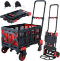 2 in 1 Folding Hand Truck Dolly with Basket,330LBS Capacity Hand Cart Foldable,Hand Truck Foldable with Retractable Handle,Folding Dolly Cart with Wheels for Moving
