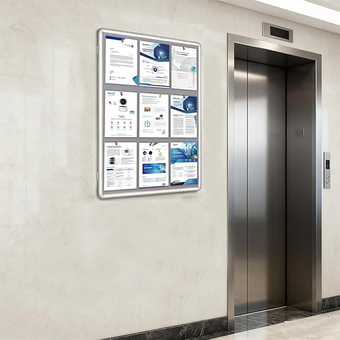 36"x24" Enclosed Bulletin Board with Locking Door, Tamper-Proof Dispaly Case, Aluminium Frame, Outdoor Bulletin Board Weatherproof, Lockable Cork noticeboard for School,Office,etc