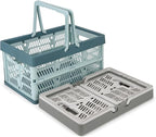Domiella 2-Pack Foldable Storage Baskets, Collapsible PP Crates with Handles - 20L Capacity, Strong and Portable for Home Organization, Picnic and Shopping, Grey + Blue