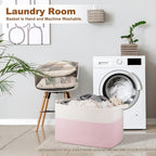 XXXL Large Blanket Basket, 108L Cotton Rope Storage Basket for Living Room, Supre Large Toy Baskets for Kids, Woven Basket for Clothes, Towels, Pillows, 25" x 16" x 16", Pink and White