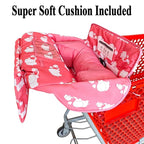 Love&go Soft Pillow Attached 2-in-1 Shopping Cart and High Chair Cover for Baby, Cotton Padded Cart Cover, Fold'n Roll Style, Portable with Carry Bag (Pink Elephant)