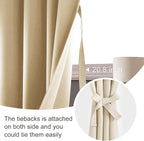 JIUZHEN Blackout Curtains for Bedroom - Thermal Insulated Noise Reducing Privacy Short Curtain for Living Room, Set of 2 Panels with Tiebacks, 42 x 54 inches Long,Light Beige