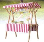 Collapsible Mobile Market Stall Carts Vendor on Wheels, Wood Outdoor Vendor Cart, Easy to Assemble for Parties, Birthdays, Weddings, Bar(Pink1,150cm/59in)
