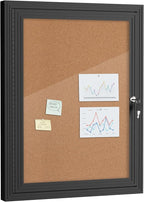 Mifuro 26"x20" Enclosed Bulletin Board, Outdoor Lockable Weather-Resistant Aluminum Cork Noticeboard for School & Office, Black Frame w/Cork