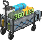 Small Wagon Cart Foldable, Collapsible Wagon with 360 LBS Max Load & Expandable Storage, 90L Foldable Grocery Cart with 2 Cup Holders for Outdoor, Garden, Camping &Groceries-Grey