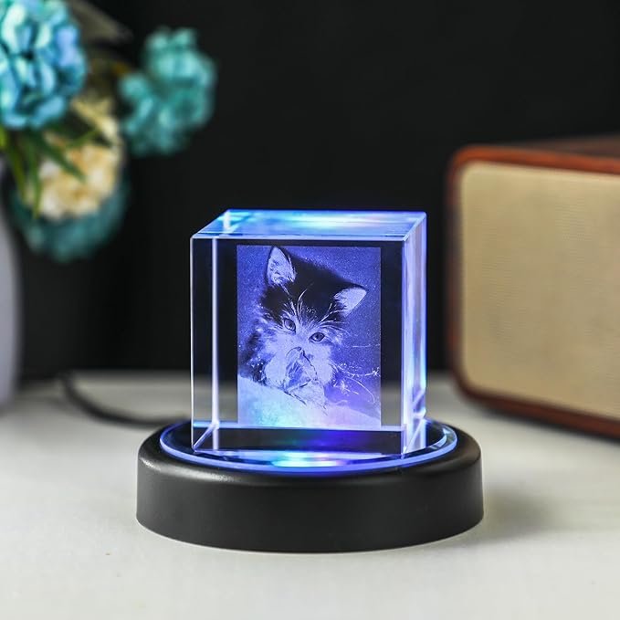 ZEERSHEE 3.8*0.9inch LED Light Base for 3D Crystal Glass Art 6 Lighting Mode Color Change Lighted Up Round Display Stand (Mirrored Flat)