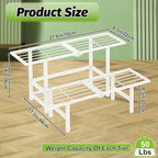 2 Tier Metal Foldable Plant Stand Outdoor Indoor Waterproof, Stackable Heavy Duty Outdoor Plant Shelf, Ladder Plant Stands Display Rack for Garden Window, White