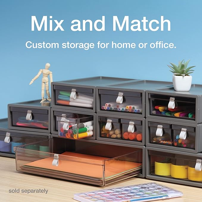 Pendaflex Stackable Drawer, Durable Plastic, Silicon Handles, Tinted Drawers, Single, Gray, 14" x 9" x 3.5", Large, 1 Piece (41794)