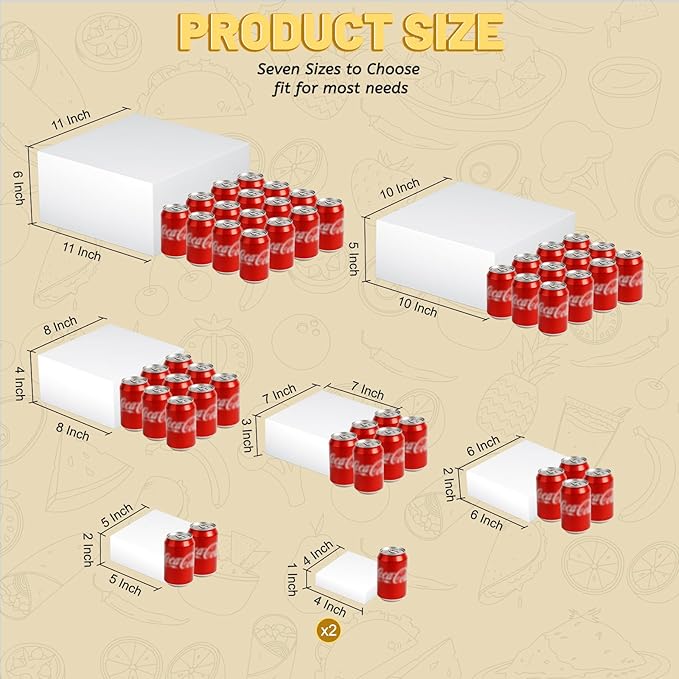 8 Pcs Buffet Food Risers,11" Large Acrylic Dessert Cupcake Table Stands White Fruit Display Shelf Catering Supplies Party Jewelry Show Decor Risers With Protective Film（11",10", 8", 7",6",5",4", 4")