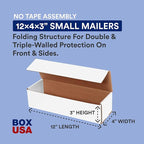 BOX USA Shipping Boxes Small 12"L x 4"W x 3"H, 50-Pack | Corrugated Cardboard Box Mailer for Packing, Moving and Storage 1243