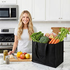 2 Pcs Foldable Reusable Grocery Bags With Reinforced Bottom & Handles, Heavy Duty Shopping Bags For Groceries, Black