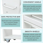 MARTY Rolling Storage Cart 7.9" W, 4-Tier Kitchen Cart with Wheels Handle, Slim Storage Cart Mobile Shelving Utility Carts for Bathroom Laundry Room Organization Narrow Places (White)