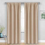 JIUZHEN Blackout Curtains for Bedroom - Thermal Insulated Room Darkening Rod Pocket Curtains for Living Room, Set of 2 Panels with Tiebacks, 42 x 96 Inch Length, Beige