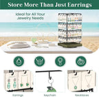 EsLuker.ly Rotating Earring Display Holder Stand for Vendors Events Selling, Large Capacity 64 Hooks Jewelry Rack with Wooden Base for Earring Card Sales, Enhances Retail Visibility(Rustic Gray)