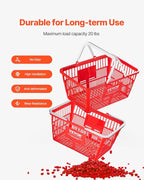 VEVOR 12 PCS Red Plastic Grocery Basket, 16.5 x 11.8 x 8.27 inch Rectangular, 21L Capacity, Modern Style, No Lid, PE Material, Ideal for Supermarket, Shopping Center, Convenience Store