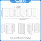 Vantas Folding No-Assembly Metal Pet Gate 120" Wide, 24" Extra Tall Dog Gate with Door Walk Through, Freestanding Accordion Puppy Gate Dog Door for Indoor & Outdoor, with 2PCS Support - White
