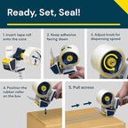 Excell Safeguard Packing Tape Dispenser with 1 Roll Transparent Tape, 2 Inch Wide Tape Gun with Pushflap Technology for Effortless Packaging, Box & Carton Sealing