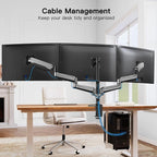 HUANUO Gaming Triple Monitor Stand, Full Motion Articulating Triple Monitor Mount Fit 17 to 32 inch Flat/Curved LCD Computer Screens with Clamp, Grommet Kit, Silver