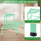 Corner Plant Stand Outdoor Metal,2 Tier Heavy Duty Ladder Plant Shelf Indoor for Multiple Plants,37.08" L x 22.83" W x 20.07" H,Mint Green