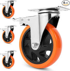 W B D WEIBIDA 5 Inch Swivel Caster Wheels of 4, Heavy Duty Top Plate Casters with Brake, 360 Degree Industrial Casters Polyurethane Wheels for Cart, Furniture, Equipment