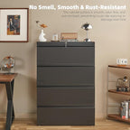 Metal File Cabinet with Lock, 4 Drawer Lateral File Cabinets for Home Office, Heavy Duty Office Storage Cabinet for A4/Letter/Legal Size, Assembly Required(Black)