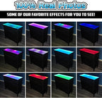 PartyLife Glowing LED Surface Portable Bar Table w/Mobile App, Wireless Remote, Folding Legs, 2 Bar Skirts, Heavy-Duty Storage Shelf & Carrying Case - Black Skirt