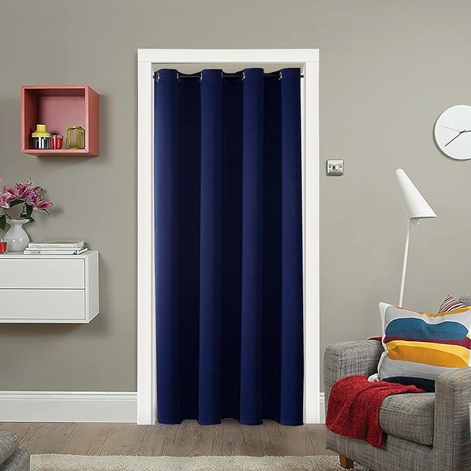 ChrisDowa Blackout Door Curtains for Doorway Privacy, Grommet Closet Curtains for Bedroom Closet Door, Thermal Insulated Doorway Cover Room Divider Drapes (1 Panel, Navy Blue, 34 x 80 Inch)