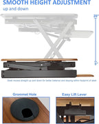 Rocelco 46" Large Height Adjustable Standing Desk Converter with Double Monitor Mount BUNDLE - Sit Stand Up Computer Workstation Riser - Retractable Keyboard Tray - Teak Wood Grain (R DADRT-46-DM2)