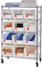 VEVOR 5-Tier Rolling Bin Storage Rack, 12 Organizer Bins, Bin Rack Storage Steel Wire Shelving System with Wheels, Mobile Tool Organizer for Garage, Warehouse, Office, Restaurant, Classroom, Kitchen