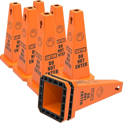 Plastic Traffic Cones, 4-Sided Message Cones, Road Safety Parking Cones, Standing Traffic Warning Signs for Cleaning Area, Garage, No Entry (8, Do Not Enter, Large)
