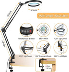 12X Large Magnifying Glass with Light and Clamp, Real Glass, 5 Color Modes, Stepless Dimmable, 2 x 16 Inch Adjustable Swing Arm Stand Desk Lamp, LED Lighted Magnifier Hands Free for Close Work, Hobby