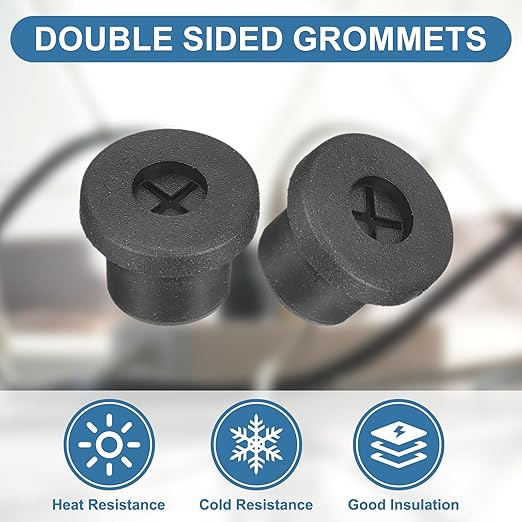 uxcell 6Pcs Cable Cord Grommet, 3/8"(10mm) Rubber Desk Grommets Wire Pass Through Hole Cover with Marked Cable Ties for Home Office Cable Wire Protection, Black