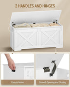 42.9" Storage Chest, Large Storage Trunk with 2 Hinges, Farmhouse Wooden Box Bench, Lift-Top Organizer Chest, Entryway Trunk for Bedroom, Living Room, White SB10903X