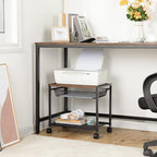 HOOBRO Under Desk Printer Stand, Industrial Printer Cart with Storage Shelf, 2-Tier Mobile Printer Table on Wheels, Heavy Duty Machine Storage Rack for Office and Home Rustic Brown + Black BF12PS01