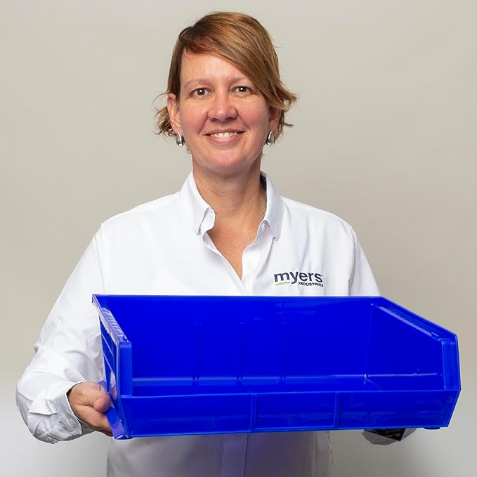 Akro-Mils 30255 AkroBins Plastic Storage Bins, Space-Saving Stackable Bins for Garage, Pantry, Craft Organization, 11-" x 16-" x 5-", Blue, 6-Pack