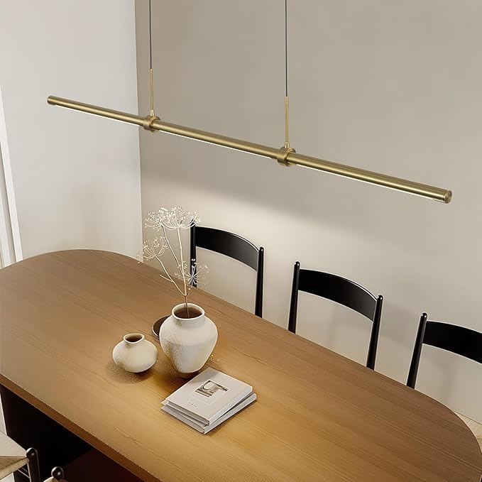 EDISLIVE Modern Linear LED Island Light Dimmable LED Chandelier 47.24 in Adjustable Linear Hanging Light Fixture 3000K 20W Pendant Light for Dinning Room Kitchen，Gold