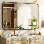 30 x 40 Inch Bathroom Mirror, Rounded Rectangular Vanity Mirror for Wall, Modern Mirror for Room Decor, Black Framed Wall-Mounted Mirrors for Home Decor, Hangs Horizontally or Vertically