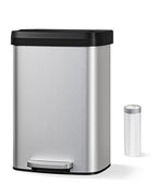Garvee 13 gal / 50 L Stainless Steel Trash Can with Lid, Large Garbage Can for Kitchen, Rustproof Step-on Kitchen Metal Trash Bin with Liner Rim, Rear Handle, Soft Close Plastic Lid, Silver