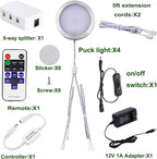 AIBOO Linkable LED Under Cabinet Lights 12V Slim Aluminum Dimmable Puck Lights with RF Remote Control & ETL Listed Power Adapter for Accent Display Lighting (4 Lights, Warm White)