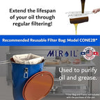 MirOil 6 Gallon Blue Oil Grease Bucket & Filter Pot – Steel Fryer Container w/Lid Lock & Clip, Food Grade Interior Coating - Hot Grease Collection Pot for Disposal Under Drain Valves – Model #30L