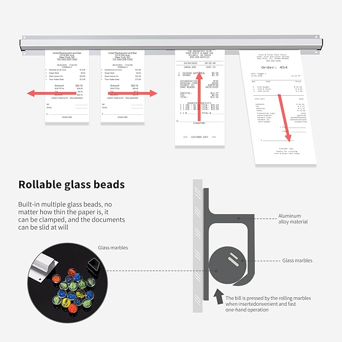 17 Inch Aluminum Ticket Holder Rail with 2 Receipt Stabbers for Restaurant, Kitchen, Bar